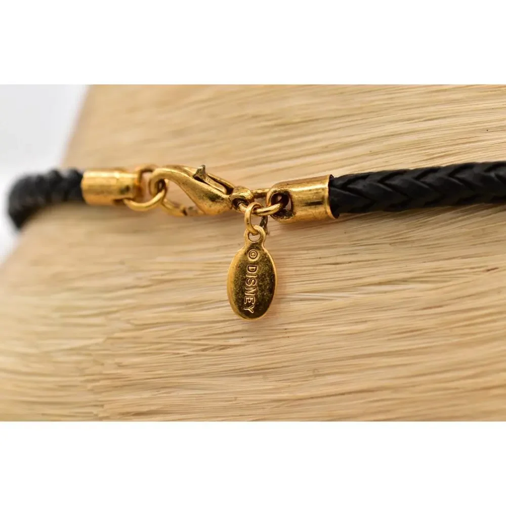 Disney Winnie the Pooh Charm Necklace Black Braided Cord Gold-Tone 1990s BinBE